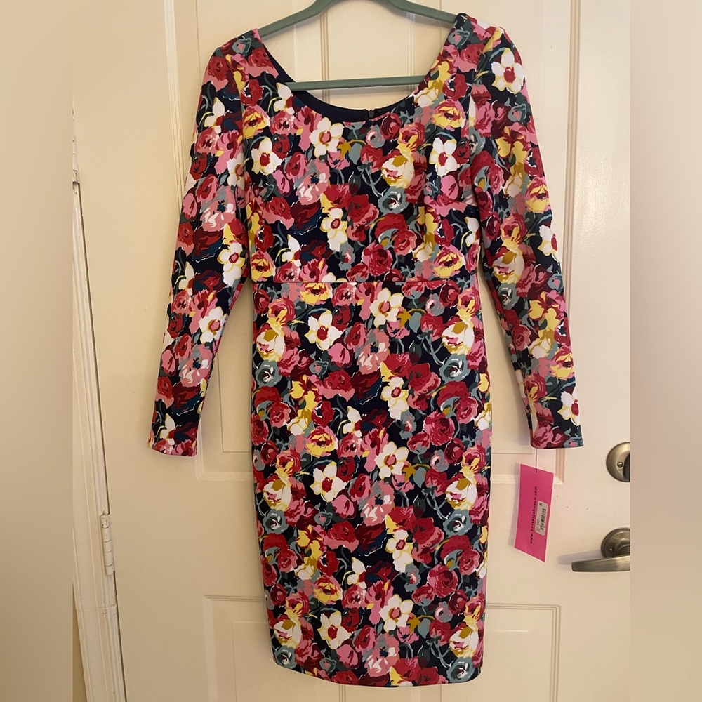 BETSY JOHNSON NWT Navy/Floral bodycon long sleeve midi dress